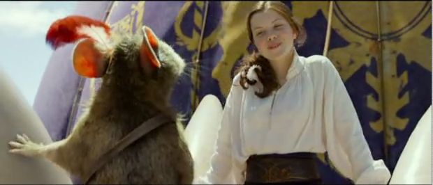 Reepicheep and Lucy talk to each other on the Dawn Treader
