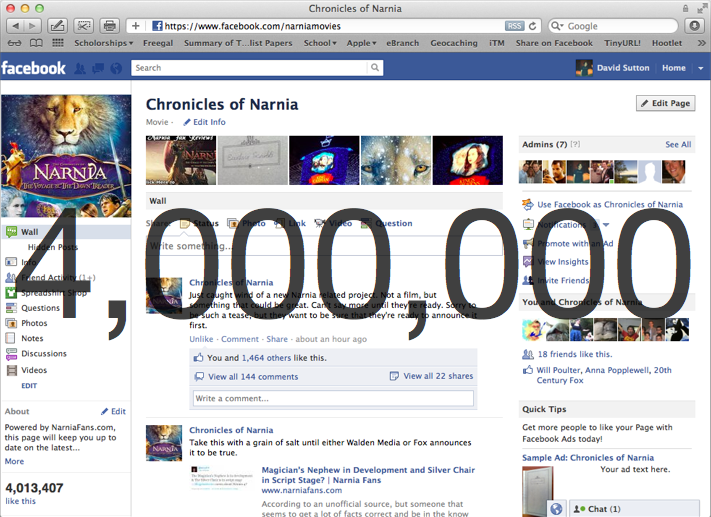 NarniaFans Passes 4,000,000 Fans