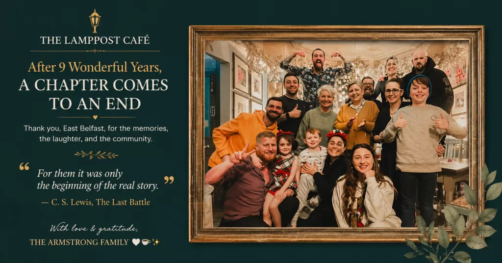 The Lamppost Cafe farewell graphic announcing the Armstrong family chapter is ending after nine wonderful years
